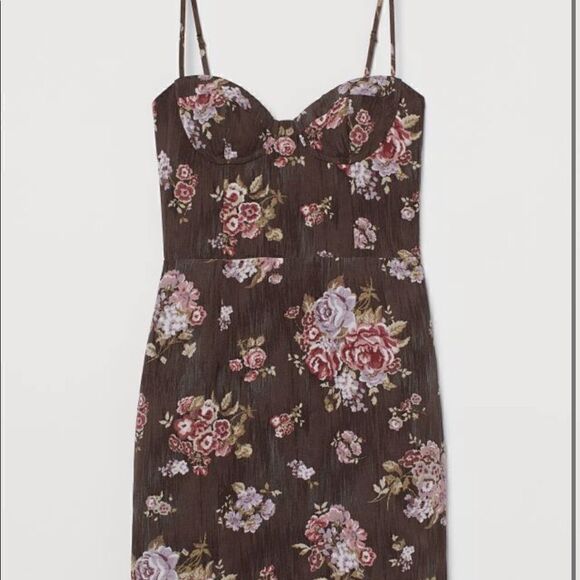 Brock Collection x H&M Brown Pink Floral Print Fitted Dress NWT - Picture 1 of 8